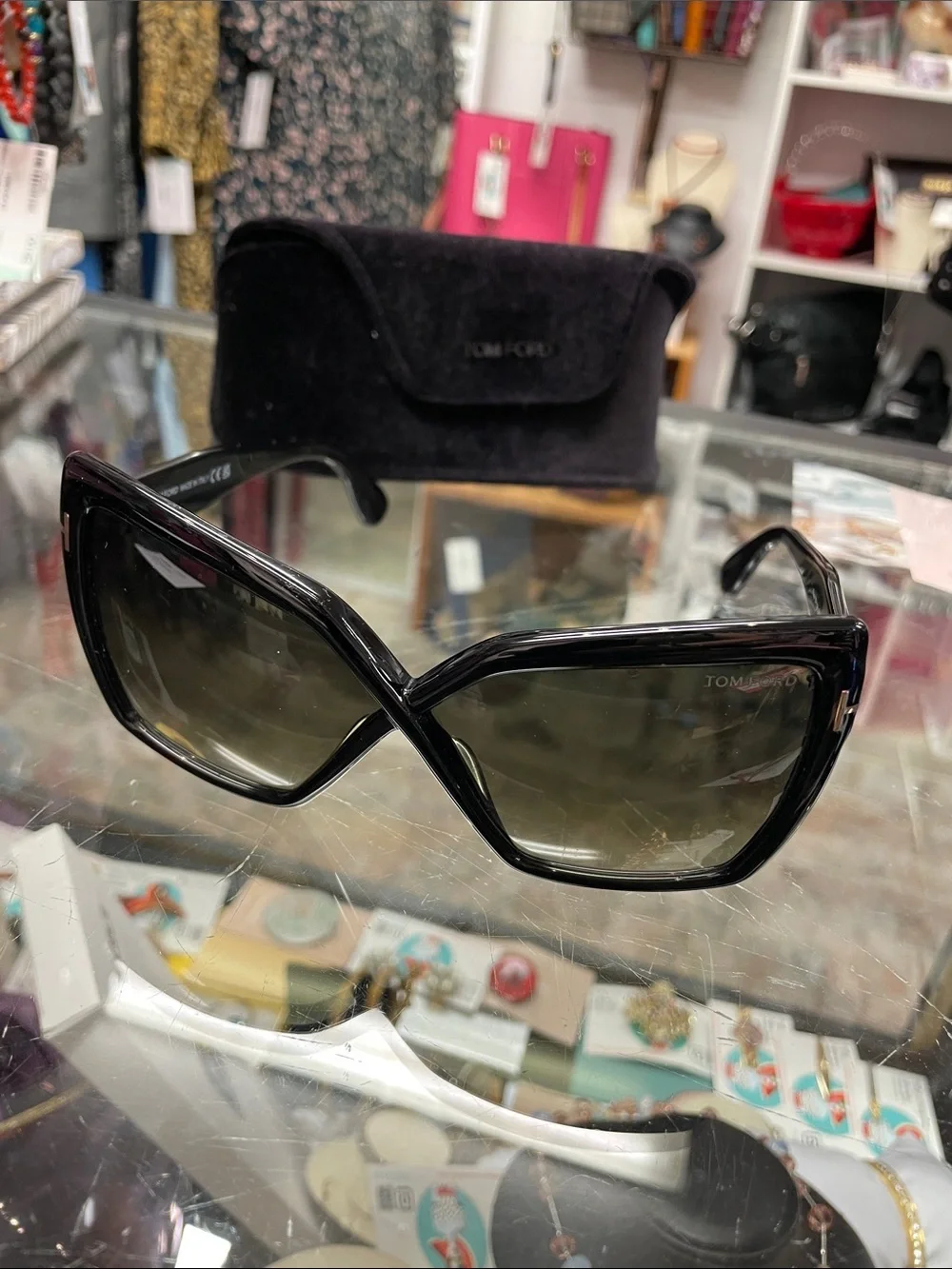 Tom Ford Black Oversized Angular Cat-Eye Sunglasses